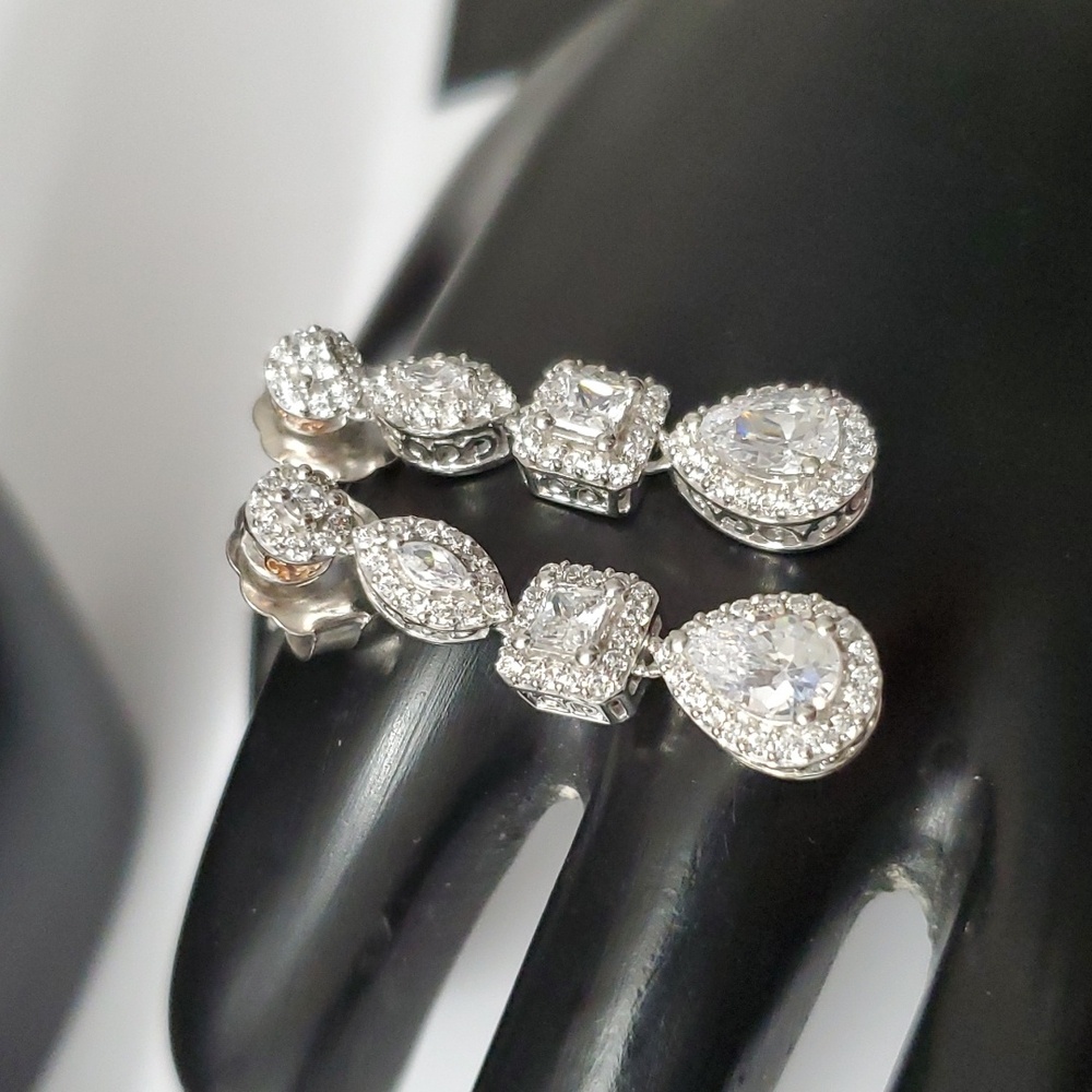 Sterling Silver 925 Solitaire Dangle Earrings - image 2